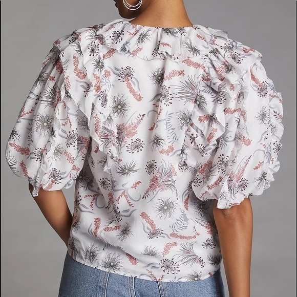 NWT - Anthropologie Magali Pascal Silk Ruffle Lace Front Cotton Lined Blouse - Picture 4 of 4